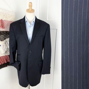 Burberry Brit Pinstripe 100% Wool Blazer Jacket Sports Coat Dark Navy Sz 40R